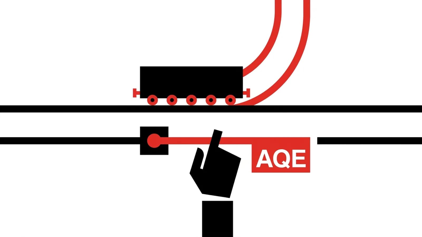 A hand pulls a switch marked AQE as a train runs on, sending it onto a new track: Spark re-planning a query while it runs