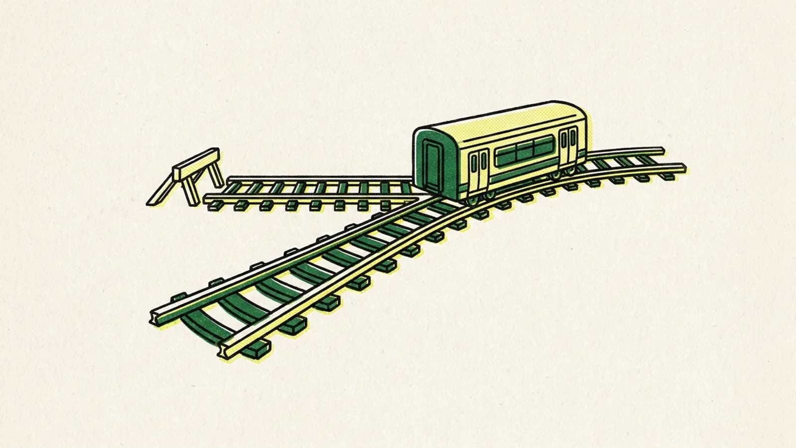 A railway carriage switched off a track that ends at a buffer stop onto a new line, like a deprecated Gemini model string answered by a newer model