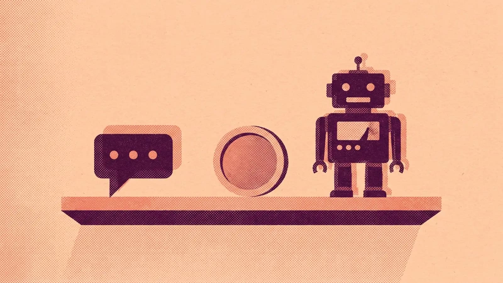 A chat speech bubble, a coin and a small robot in a row on a shelf: the 3 ways AI is paid for, a chat plan, tokens and an agent